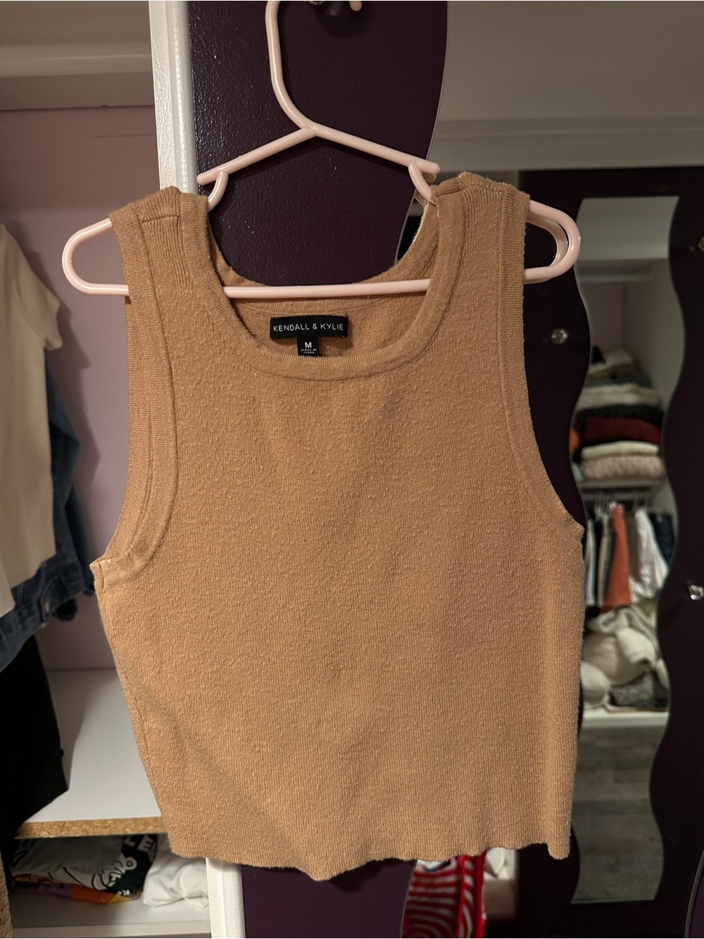 Kendall & Kylie Sleeveless Knit Tank Top in Camel Brown